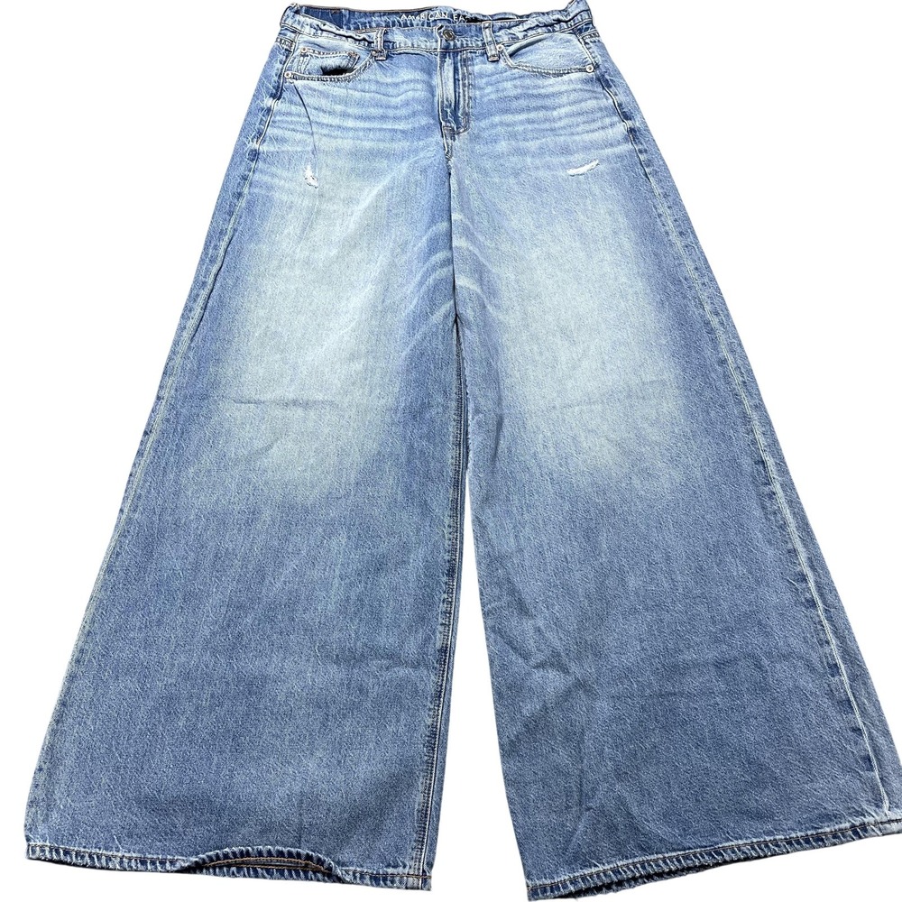 American Eagle Super High Rise Wide Leg Jeans Womens 8 Short Light Wash 32x31